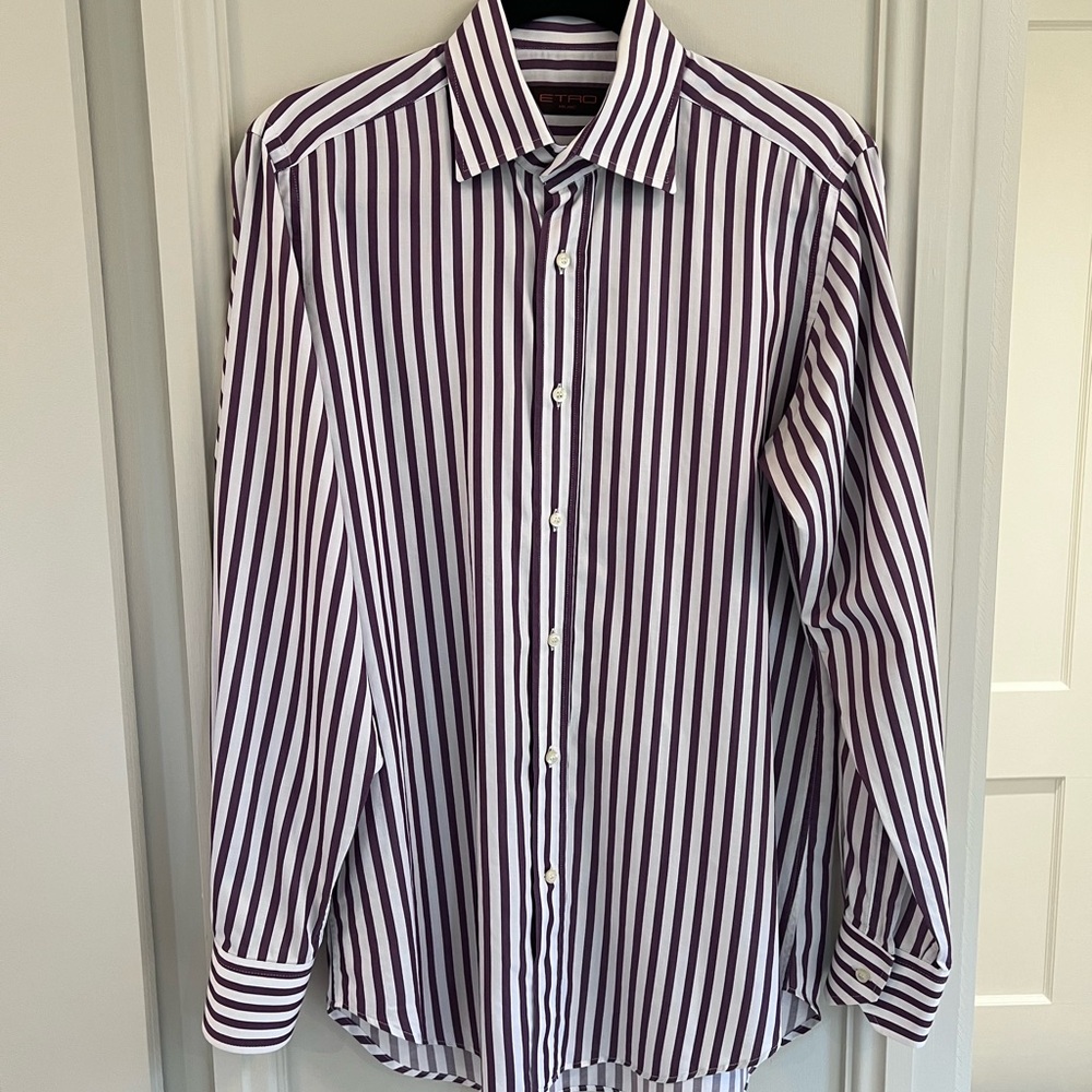Etro Men's Striped Shirt in Purple and White
